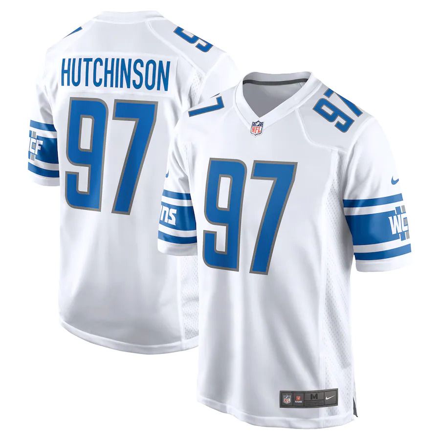 Men Detroit Lions #97 Aidan Hutchinson Nike White 2022 NFL Draft First Round Pick Game Jersey->detroit lions->NFL Jersey
